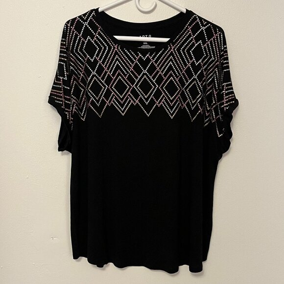 Apt. 9 T-Shirt Black with Pink Gold & Silver Glitter Size XXL NWT - Picture 1 of 3